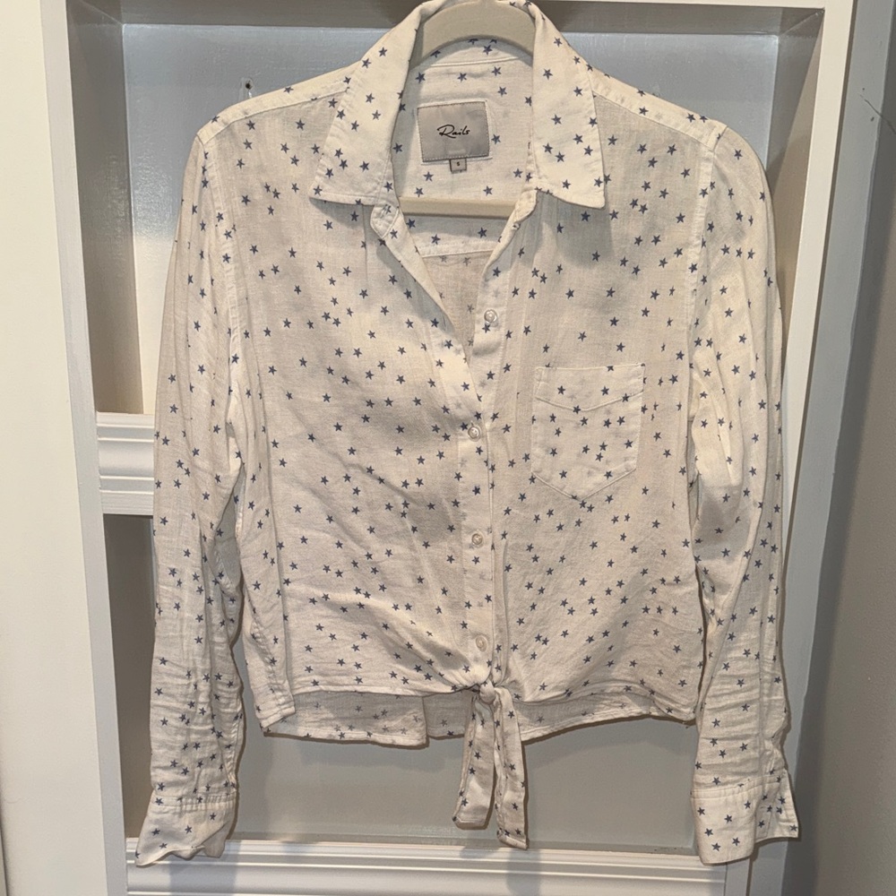 Rails White Button Down with Blue Stars